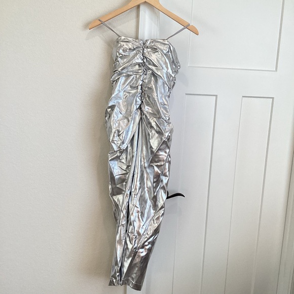 Anthropologie Soleil Magic Fabric Ruched Strapless Dress Metallic NEW - Picture 11 of 16